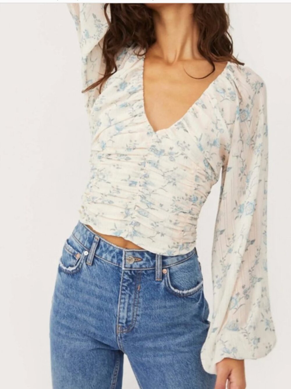 FREE PEOPLE FINAL ROSE RUCHED PRINT BLOUSE